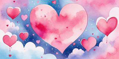 The primary subject of the image is a pink heart, which is the main focus of the scene. The heart is set against a backdrop of a blue sky, which adds a sense of depth and contrast to the image. The visual style of the image is a combination of digital art and illustration, creating a unique and artistic representation of the heart. The colors in the image are predominantly pink and blue, which evoke feelings of love and warmth.