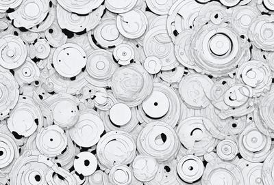 The primary subject of the image is a collection of white circles, which are arranged in a pattern. The setting is a white background, and the visual style is a black and white drawing. The circles are the main focus of the image, and the overall atmosphere is one of simplicity and elegance.
