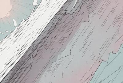 The primary subject of the image is a large, rough tree trunk. The setting is a forest, with the tree trunk being the main focus of the scene. The visual style is a combination of digital art and illustration, creating a detailed and intricate representation of the tree. The colors and mood of the image are predominantly dark and moody, with the tree trunk being the main source of contrast and visual interest.