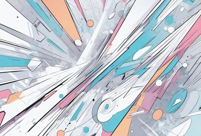 The primary subject of the image is a colorful and abstract artwork featuring a mix of blue, pink, and white colors. The setting is a white background, which provides a clean and minimalist appearance. The visual style is a combination of digital art and illustration, creating a unique and eye-catching piece. The colors and mood of the artwork are vibrant and energetic, evoking a sense of movement and creativity.