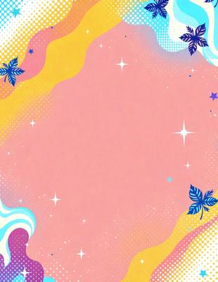 The primary subject of the image is a pink background with a yellow border. The setting is a colorful, abstract design with a mix of pink, yellow, and blue colors. The visual style is a combination of digital art and illustration, creating a vibrant and lively atmosphere. The colors and mood convey a sense of warmth and positivity.