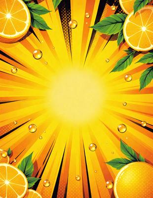The primary subject of the image is a bright yellow sun, surrounded by a vibrant orange background. The sun is the focal point of the scene, with its rays extending outwards. The setting is a sunny day, with the sun's rays illuminating the sky. The visual style is a combination of digital art and illustration, creating a lively and colorful atmosphere. The dominant colors are yellow and orange, which evoke a warm and cheerful mood.