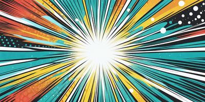 The primary subject of the image is a bright, colorful explosion of light, which appears to be a digital art or illustration. The setting is a blue and yellow background, which adds to the vibrant atmosphere of the scene. The visual style is dynamic and eye-catching, with the light bursting outward and creating a sense of movement and energy. The colors and mood of the image are lively and energetic, with the blue and yellow hues contributing to a sense of excitement and energy.