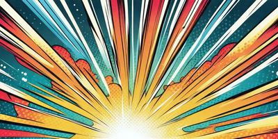 The primary subject of the image is a bright, colorful explosion. The setting is a colorful background, possibly a comic book or a digital artwork. The visual style is a combination of digital art and illustration, creating a vibrant and dynamic scene. The colors and mood are lively and energetic, with a focus on the bright, sunny yellow hue of the explosion.