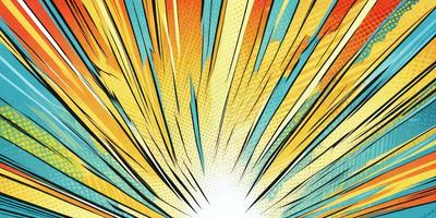 The primary subject of the image is a bright, colorful explosion. The setting is a yellow and blue background, which adds to the vibrant atmosphere. The visual style is a combination of digital art and illustration, creating a dynamic and eye-catching scene. The colors and mood are predominantly yellow and blue, with a sense of energy and excitement.