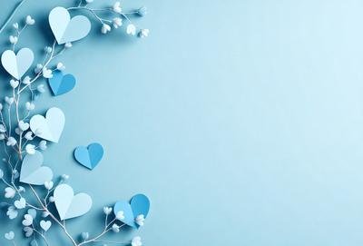 The primary subject of the image is a blue wall with a heart-shaped pattern. The setting is a blue wall, and the visual style is a digital art. The dominant colors are blue and white, creating a calm and serene atmosphere.