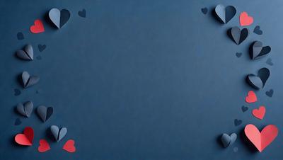 The primary subject of the image is a blue background with a few hearts placed on it. The hearts are scattered across the background, creating a visually appealing and playful scene. The setting appears to be a simple, clean background, which allows the hearts to stand out as the main focus of the image. The visual style of the image is likely a digital art or illustration, as the hearts are placed in a deliberate and organized manner. The colors and mood of the image are predominantly blue, which gives it a calm