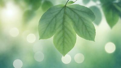 The primary subject of the image is a leaf, which is the main object, scene, or focus of the image. The leaf is green and appears to be a part of a tree. The setting or background of the image is a green, leafy environment, which suggests that the leaf is in a natural outdoor setting. The visual style of the image is a close-up of the leaf, which highlights its details and texture. The colors and mood of the image are predominantly green, which gives the image a calm and