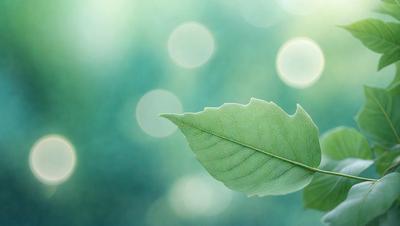 The primary subject of the image is a green leaf, which is the main object, scene, or focus of the image. The leaf is set against a blue background, which adds a sense of depth and contrast to the image. The visual style of the image is a close-up of the leaf, showcasing its details and texture. The colors and mood of the image are predominantly green, which is associated with nature and tranquility.