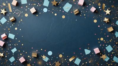 The primary subject of the image is a blue background with stars and other decorations. The setting is a dark blue surface, and the visual style appears to be a combination of digital art and illustration. The colors and mood of the image are predominantly dark and moody, with the blue background and stars creating a sense of depth and intrigue.