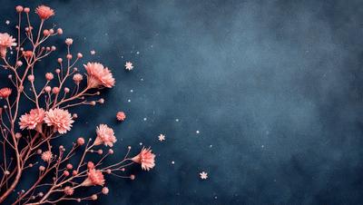 The primary subject of the image is a bouquet of pink flowers. The flowers are scattered across the scene, with some closer to the foreground and others further in the background. The setting is a dark blue background, which contrasts with the vibrant pink flowers. The visual style of the image is a combination of photo and digital art, creating a unique and artistic representation of the flowers. The colors and mood of the image are predominantly pink, giving it a warm and inviting atmosphere.