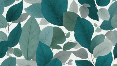 The image features a large green leaf with a blue tint, which is the primary subject. The leaf is placed on a white background, creating a striking contrast. The visual style of the image is a combination of photo and digital art, giving it a unique and artistic appearance. The dominant colors in the image are green and blue, creating a calm and serene atmosphere.