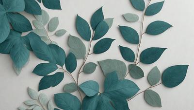 The primary subject of the image is a collection of green leaves, which are arranged in a visually appealing manner. The leaves are displayed on a white background, creating a striking contrast. The visual style of the image is a combination of photo and digital art, as it appears to be a close-up of the leaves, yet the leaves are also described as being cut out. The colors and mood of the image are predominantly green, with a sense of freshness and natural beauty.