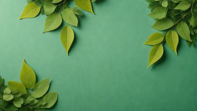 The primary subject of the image is a green background with a leafy plant. The setting is a green wall, and the visual style is a photo. The colors and mood of the image are predominantly green, creating a calm and natural atmosphere.