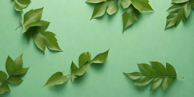 The primary subject of the image is a green leaf, which is the main object, scene, or focus of the image. The leaf is placed on a green background, which serves as the setting or backdrop. The visual style of the image is a photo, as it captures the natural details of the leaf. The dominant colors in the image are green, which creates a calm and natural atmosphere.