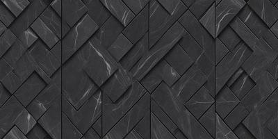 The primary subject of the image is a black and white marble tile pattern. The setting is a black background, which emphasizes the tile pattern. The visual style is a close-up of the tile pattern, showcasing the intricate design. The colors and mood are predominantly black and white, giving the image a classic and elegant appearance.