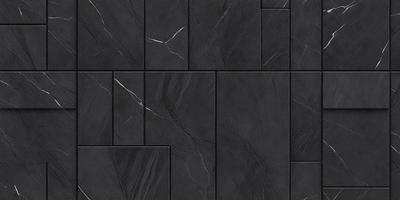 The primary subject of the image is a black tile floor. The setting is a room with a black tile floor, and the visual style is a close-up of the floor. The colors and mood of the image are dark and moody, with the black tile floor being the dominant feature.