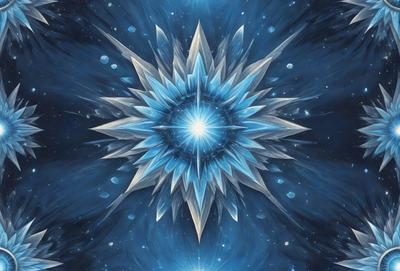 The primary subject of the image is a blue and white star-shaped pattern, which is the main focus of the image. The setting is a blue and white background, which complements the star pattern. The visual style is digital art, as the image is a digital illustration. The dominant colors are blue and white, creating a calm and serene atmosphere.