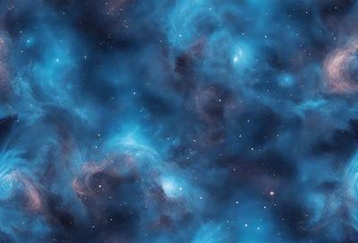 The primary subject of the image is a blue and purple nebula, which is a cloud of gas and dust in space. The setting is a dark, star-filled sky, with the nebula being the main focus of the image. The visual style is a combination of a photo and digital art, creating a unique and captivating representation of the celestial scene. The colors and mood of the image are predominantly blue and purple, with a sense of wonder and awe, as the viewer is