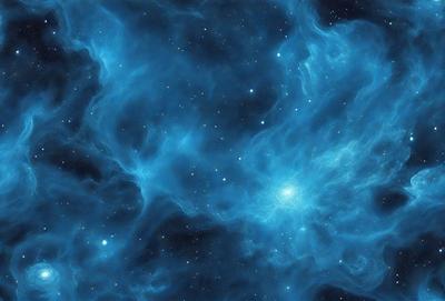 The primary subject of the image is a blue nebula, which is a cloud of gas and dust in space. The setting is a dark, star-filled sky, with the nebula being the main focus of the image. The visual style is a combination of a photo and digital art, creating a unique and captivating representation of the celestial scene. The dominant colors are blue and black, with the blue nebula standing out against the dark background. The overall atmosphere of the image is one of wonder and awe