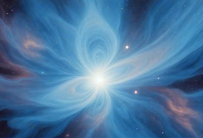 The primary subject of the image is a blue spiral galaxy, which is the main object, scene, or focus of the image. The galaxy is set against a backdrop of stars, creating a vibrant and dynamic visual style. The colors and mood of the image are predominantly blue, with a sense of depth and movement, giving the impression of a spiral galaxy in motion.