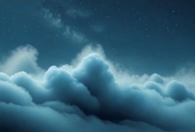 The primary subject of the image is a cloudy sky with a few stars visible. The setting is a nighttime scene, with the sky being the main focus. The visual style is a combination of a photo and digital art, creating a unique and artistic representation of the cloudy sky. The colors and mood of the image are predominantly dark and moody, with the cloudy sky and stars adding a sense of depth and mystery to the scene.