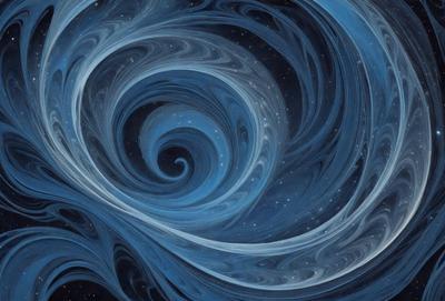 The primary subject of the image is a spiral pattern, which is the main object, scene, or focus of the image. The spiral pattern is set against a blue background, creating a visually striking contrast. The image is a digital art piece, showcasing the artist's creativity and skill in designing intricate patterns. The overall atmosphere of the image is serene and calming, with the blue color evoking a sense of tranquility.