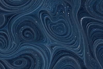 The primary subject of the image is a swirling, spiraling pattern of blue and white colors. The setting is a dark, starry sky, with the pattern filling the entire frame. The visual style is a combination of digital art and illustration, creating a unique and captivating image. The dominant colors are blue and white, with the blue hues creating a sense of depth and the white accents adding contrast and visual interest. The overall atmosphere is one of beauty and intrigue, as the swirling pattern seems to dance