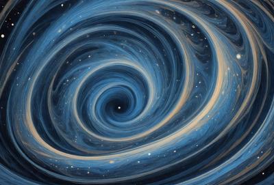 The primary subject of the image is a blue spiral, which appears to be a part of a larger, more complex design. The setting is a blue background, which complements the spiral's color. The visual style is a combination of digital art and illustration, creating a unique and intricate pattern. The colors and mood of the image are predominantly blue, giving it a calm and serene atmosphere.