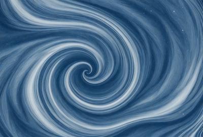 The primary subject of the image is a spiral pattern, which is the main object, scene, or focus of the image. The spiral pattern is set against a blue background, creating a visually striking contrast. The spiral pattern is depicted in a digital art style, giving it a modern and dynamic appearance. The overall atmosphere of the image is one of movement and fluidity, as the spiral pattern seems to be in constant motion.
