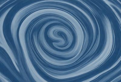 The primary subject of the image is a blue spiral pattern, which is the main object, scene, or focus of the image. The setting or background is a blue surface, which adds to the overall atmosphere of the image. The visual style of the image is a combination of photo and digital art, creating a unique and eye-catching design. The dominant colors in the image are blue and white, which contribute to the overall mood and aesthetic of the spiral pattern.
