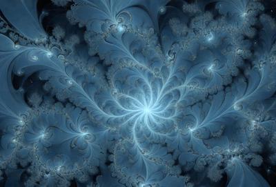 The primary subject of the image is a blue and white swirling pattern, which appears to be a digital art or illustration. The setting is a dark blue background, creating a contrasting and dramatic effect. The visual style suggests that the image is a creative and artistic representation of a swirling pattern. The colors and mood of the image are predominantly dark and moody, with the blue and white swirls adding a sense of depth and intricacy to the overall composition.