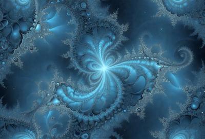 The primary subject of the image is a blue spiral pattern, which appears to be a digital art or illustration. The setting is a blue background, and the visual style suggests that it is a digital creation. The colors and mood of the image are predominantly blue, creating a calm and serene atmosphere.