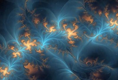 The primary subject of the image is a blue and orange swirling pattern, which appears to be a digital art or illustration. The setting is a space background, with the swirling pattern filling the entire frame. The visual style is a combination of digital art and illustration, creating a unique and captivating image. The dominant colors are blue and orange, giving the scene a vibrant and lively atmosphere.