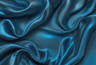 The primary subject of the image is a blue fabric, which appears to be a piece of silk. The setting is a blue background, which complements the blue fabric. The visual style is a close-up of the fabric, showcasing its texture and details. The colors and mood of the image are predominantly blue, creating a calm and serene atmosphere.