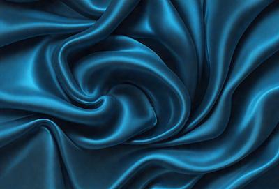 The primary subject of the image is a blue fabric, which appears to be a piece of silk. The setting is a close-up of the fabric, showcasing its texture and pattern. The visual style is a digital art or illustration, as the fabric is depicted in a detailed and realistic manner. The dominant colors are blue and purple, creating a calm and serene atmosphere.