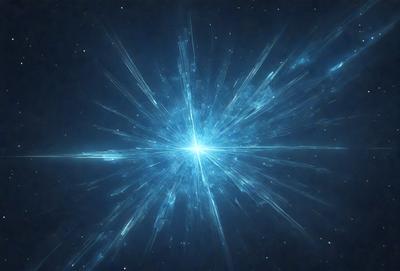 The primary subject of the image is a blue, lightning-like explosion, which appears to be a digital art or illustration. The setting is a dark, star-filled sky, creating a dramatic and mysterious atmosphere. The visual style is a combination of digital art and illustration, giving the image a unique and captivating appearance. The colors and mood convey a sense of wonder and awe, as the viewer is drawn into the depths of the exploding star.