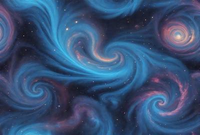 The primary subject of the image is a swirling blue and purple pattern, which appears to be a digital art or illustration. The setting is a night sky, with stars visible in the background. The visual style is a combination of digital art and illustration, creating a unique and captivating atmosphere. The dominant colors are blue and purple, with the swirling pattern adding a sense of motion and depth to the image.
