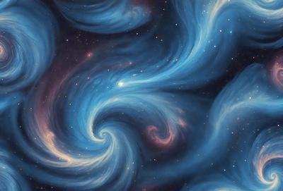 The primary subject of the image is a swirling blue spiral, which appears to be a digital art or illustration. The setting is a dark, starry background, creating a sense of depth and mystery. The visual style is artistic and creative, with the blue spiral as the focal point. The colors and mood of the image are predominantly blue, giving it a serene and calming atmosphere.