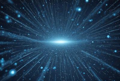 The primary subject of the image is a bright, colorful, and swirling star field. The setting is a dark, star-filled sky, with the star field as the main object and scene. The visual style is a combination of a photo and digital art, creating a vibrant and dynamic atmosphere. The colors and mood of the image are predominantly blue and purple, with a sense of wonder and exploration.