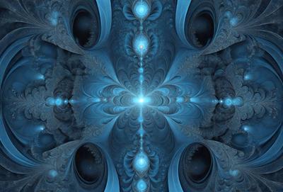 The primary subject of the image is a blue and white spiral pattern, which appears to be a digital art or illustration. The setting is a blue background, and the visual style is a combination of digital art and illustration. The colors and mood of the image are predominantly blue and white, creating a sense of calmness and tranquility.