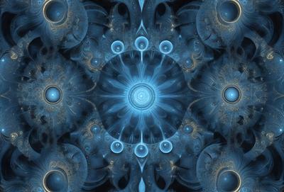 The primary subject of the image is a blue and white spiral pattern, which appears to be a digital art or illustration. The setting is a dark background, which contrasts with the bright colors of the spiral pattern. The visual style is a combination of digital art and illustration, creating a unique and captivating image. The colors and mood of the image are predominantly blue and white, giving it a calm and serene atmosphere.