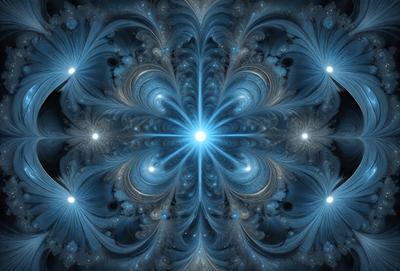 The primary subject of the image is a blue and white spiral pattern, which appears to be a digital art or illustration. The setting is a dark background, which contrasts with the bright colors of the spiral pattern. The visual style is a combination of digital art and illustration, creating a unique and captivating image. The colors and mood of the image are predominantly blue and white, giving it a calm and serene atmosphere.