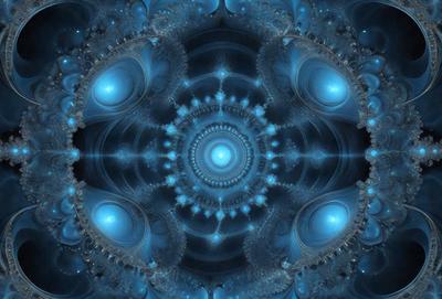 The primary subject of the image is a blue and white spiral pattern, which appears to be a digital art or illustration. The setting is a blue background, and the visual style is a combination of digital art and illustration. The colors and mood of the image are predominantly blue and white, creating a sense of calmness and tranquility.