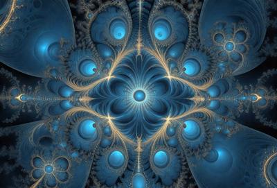 The primary subject of the image is a blue and gold spiral pattern, which is the main object, scene, or focus of the image. The setting or background features a blue and gold spiral pattern, which is the environment, backdrop, or surface visible in the image. The visual style of the image is digital art, as it is a digital illustration or drawing. The colors and mood of the image are predominantly blue and gold, creating a sense of harmony and balance.