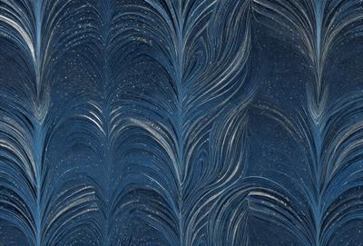 The primary subject of the image is a blue and white swirling pattern, which appears to be a design or a part of a larger pattern. The setting is a blue background, which complements the swirling pattern. The visual style of the image is a combination of digital art and illustration, as it is a well-crafted design. The dominant colors in the image are blue and white, creating a calm and soothing atmosphere.