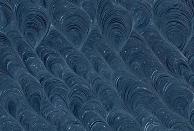 The primary subject of the image is a blue and white patterned surface, which appears to be a piece of art or a textile. The setting is a dark blue background, which contrasts with the lighter blue and white pattern. The visual style is a combination of digital art and illustration, creating a unique and intricate design. The colors and mood of the image are predominantly dark and moody, with the blue and white pattern providing a sense of depth and complexity.