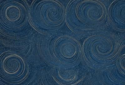 The primary subject of the image is a blue and white swirling pattern, which appears to be a part of a larger design. The setting is a blue background, and the visual style is a combination of digital art and illustration. The dominant colors are blue and white, creating a calm and soothing atmosphere.