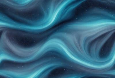 The primary subject of the image is a blue, swirling, and flowing pattern, which appears to be a digital art or illustration. The setting is a dark, star-filled sky, creating a sense of depth and contrast. The visual style is a combination of digital art and a natural, celestial backdrop. The colors and mood of the image are predominantly blue, with a sense of movement and fluidity, evoking a feeling of tranquility and wonder.