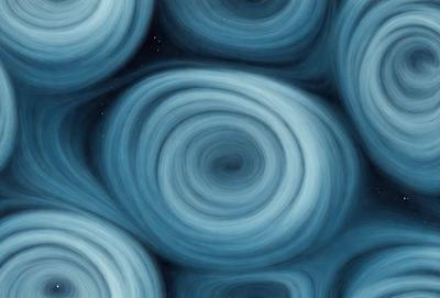 The primary subject of the image is a blue spiral pattern, which is the main object, scene, or focus of the image. The setting or background is a blue sky, and the visual style is a digital art or illustration. The dominant colors are blue and white, creating a calm and serene atmosphere.